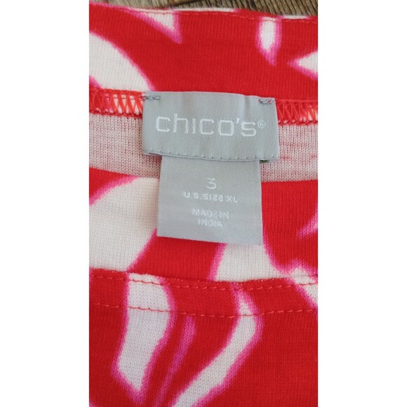 Women's Chico's Pima Leaf Print Everyday Tee Red White, Size XL - Picture 9 of 12